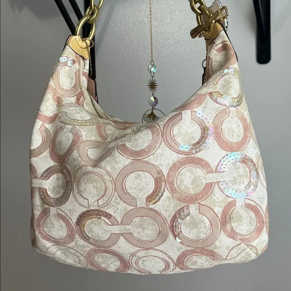 Coach Kristen Pink and Cream Sequin Shoulder Bag - Picture 3 of 15